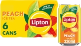 Lipton Peach Ice Tea Can 330 ml (Pack of 6), low calorie soft drink, 100% black tea extract