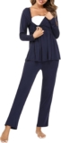 Litherday Womens Maternity Nursing Pyjamas Set Long-Sleeved Breastfeeding Sleepwear Soft Labor Nightwear PJ Loungewear-2