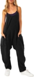 Litthing Womens Dungarees Wide Leg Jumpsuit with Big Pockets Oversized Loose Zip Casual Overalls Adjustable Thin Straps Solid Colour Pant One Piece Baggy Comfort Romper Playsuit