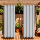 LiveGo Outdoor Curtains Waterproof with Grommet (Top and Bottom), 2 Panels Privacy & UV Protection Windproof Curtain for Porch, Pergola, Garden, Backyard (Gray-white, 140 213cm)