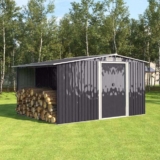 Living and Home 4 x 8 Garden Metal Storage Shed with Log Storage