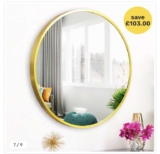 Living and Home Gold Frame Nordic Wall Mounted Bathroom Mirror 50cm