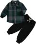 Loalirando Toddler Baby Boys Spring Fall Outfits Flannel Plaid Print Long Sleeve Button Down Shirt Jacket and Elastic Jogger Pants 2 Piece Tracksuit