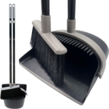 Long Handled Dustpan and Brush Set Broom and Dustpan Set Reduce Bending Tall Lobby Dustpan and Sweeping Brush (Black & Grey)