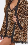 Long Sleeve Lace Trim Tie Waist Robe In Leopard Print – Size 6 or 8