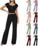 Lounge Wear Sets for Women UK Plus Sizes Wide Leg Sexy Lace V-neck Pajama Set, Ruffle Cap Sleeve Cami Top and Long Pants Two Piece Loungewear