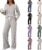 Lounge Wear Sets for Women UK, Womens Pyjamas Set Long Sleeve – Ladies Ribbed 2 Piece Outfits Loungewear Set Leisure Suits Nightwear V Neck Long Sleeve Jumpers and Wide Leg Trousers with Pockets