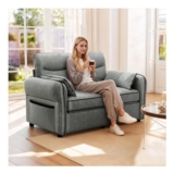 Loveseat Sofa, Faux Leather Sofa with Thicken Cushion, Grey