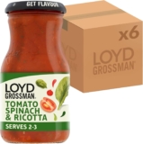Loyd Grossman Tomato, Spinach & Ricotta Sauce Vegetarian Italian Pasta Sauce With Sun-Ripened Tomatoes, Leafy Spinach & Creamy Ricotta 350 g (Pack of 6)