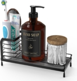 Luxspire Toothbrush Holders, Bathroom Organizer Countertop with Stone Drying Mat & Non-slip Pads, Stainless Steel Electric Toothbrush Holder for Bathroom Countertop & Kitchen Sink, Black