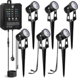 MALORY Garden Lights Mains Powered, 16.5M, 6-in-1 Outdoor LED Spotlight with Transformer, 2700K Warm White, IP65 Waterproof Garden Spike Lights Pathway Lighting for Lawn, Yard, Driveway