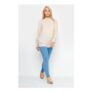 M&Co Beige-Brown Keyhole-Back High-Neck Blouse