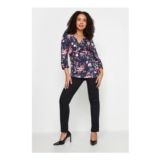 M&Co Petite Navy Blue Floral Twist Front Top