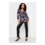 M&Co Petite Navy Blue Floral Twist Front Top