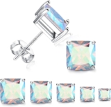 MILACOLATO 5 Pairs 925 Sterling Silver Stud Earrings for Womens Cubic Zirconia Hypoallergenicr Ear Studs AB CZ Earring for Women 20G/18G 4/5/6/7/8MM