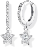 MILACOLATO Dangle Silver Hoop Earrings for Women 18K Gold Dangly Drop Small Hoop Hypoallergenic Huggie Tiny Star Moon EviL Eye Sleeper Cute Earrings Earings for Women Ladies