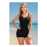 MODISHION Sport Style One-Piece Swimsuit with Geometric Side Pattern