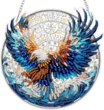MXJSUA Diamond Art Hanging Kits for Adults Beginners, Stained Glass Eagle Acrylic Special Shaped Crystal Diamond Gem Art Pendant Drills Painting Ornament for Home Wall Decor and Gift