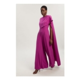 Magenta Tall Tailored Drape Cape Wide-Leg Jumpsuit
