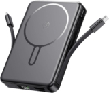 Magnetic Power Bank, 10000mAh Portable Charger with Built in Cables, 22.5 W Fast Charging Wireless Charger with LED Digital Display, Compatible with iPhone 17/16/15/14/13/12, Android Black