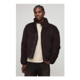 Man Boxy Fit Textured Velour Funnel Neck Puffer Jacket