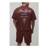 Man Oversized Boxy New York Printed T-Shirt and Short Set