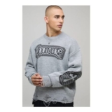 Man Oversized Crew Neck Homme Distressed Cross Knitted Jumper