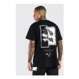 Man Oversized Floral Photo Back Print T-Shirt