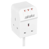 Masterplug Three Socket Extension Lead with Individual Switches, White
