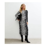Maternity Black Abstract Pattern Long Sleeve Midi Dress
