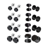 Mayhoop 8 Pairs Stainless Steel Stud and Hoop Earrings Black