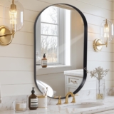 Melodieux Black Bathroom Vanity Mirror for Wall, 55×75 cm Metal Framed Wall Mirror Oval, Decorative Mirror for Bedroom Living Room Entryway Horizontally or Vertically