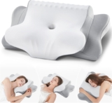 Memory Foam Pillow, Ergonomic Pillow Suitable for Back, Stomach and Side Sleepers, Cervical Pillow with Washable Cover, Neck Support Pillow 64x39x10/13 cm, Light Grey