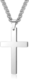 Men Cross Necklace Silver: 316L Stainless Steel Necklaces with Cross Pendant, Jewelry Gifts on Christmas Christianity Birthday for Boys Men