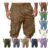 Mens Cargo Shorts, Knee-Length, Elastic Waist, Multi-Pocket, S-5XL