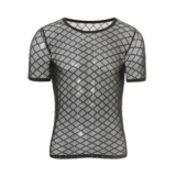 Mens Mesh T-Shirt See-through Crop Top Quick-Dry Party Wear
