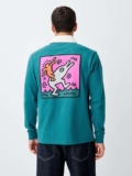 Mens Teal Blue Keith Haring Rugby Shirt ( S- 3XL ) Free C&C