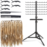 Metal 120 Pegs Braiding Hair Rack Standing, with Tray Extension Holder Hanger, Hair Divider for Braiding Separator Stand, Braiding Rack Display, Black