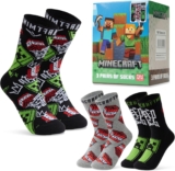 Minecraft Boys Socks 3 Pack or 5 Pack – Cotton-Rich Crew Kids Ankle Socks Everyday School Sports – Gaming Gifts for Boys