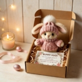 Mini Bunny Hug Cute Easter Gift, Bunny Hugs in a Box with Uplifting Card, Mini Easter Bunny Toy, Handmade Plush Pocket Hug Rabbit Doll, Easter Gifts for Kids Family Friend