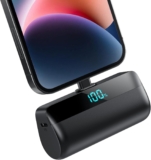 Mini Power Bank 5200mAh for iPhone,2025 Upgraded PD 20W Fast Charging Portable Charger,Small LCD Display Battery External Pack Compatible with 14/14 Plus Pro Max /13/13 Pro Max/12/11/XR/X/8/7-Black