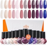 Modelones Nail Polish Set 12 Colors White Nude Nail Polish Set Pink Nail Varnish Purple Brown Nail Polish Finger Nail Polish Bulk Manicure Diy Nail Art Salon Home