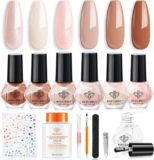 Modelones Nail Polish Set 6 Colors with Top & Base Coat, Nude Pink Brown Nail Polish Remover, Sticker, Glitter Shimmer Quick Dry Nail Polish Kit DIY Home Manicure for Women