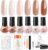 Modelones Nail Polish Set 6 Colors with Top & Base Coat, Nude Pink Brown Nail Polish Remover, Sticker, Glitter Shimmer Quick Dry Nail Polish Kit DIY Home Manicure for Women