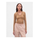 Modern Beige Long Sleeve Sheer Ribbed T-Shirt