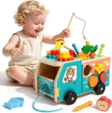 Montessori Toys for 1 2 3 Year Old Boys Girls Gifts,Wooden Educational Baby Toys for 2-5 Year Olds,(7 In 1) Xylophone & Magnetic Fishing Game for Kids-Christmas Easter Birthday Presents