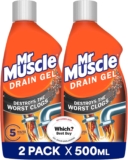Mr Muscle Drain Unblocker, Sink & Drain Cleaner, Fast Acting Heavy Duty Drain Gel, Dissolves Clogs, Works 3x Better Than Bleach, Safe for All Pipes, Duo Pack (2 x 500ml)
