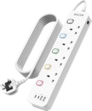 Mscien Extension Lead with USB Slots 3M, 4 Way Switched Extension Lead with Wall Mount, Overload Protection Power Strip, USB-C Slots, for Home, Office, 13A/3250W