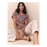 Multi Tile Print Flutter Sleeve Textured Smart Top