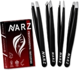 NARZ 4Pcs Professional Tweezer for Facial Hair Women & Men Stainless Steel Precision Tweezers for Ingrown Hair Tweezers for Men & Women (Black Set)